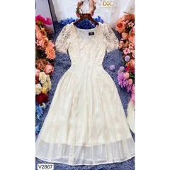 VÁY BE KEM REN PHỐI TƠ CỔ V V2867-DOLCE VIVA COLLECTION Giá 370k Hàng có sẵn giao ngay Size Dưới 65kg