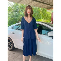 Set đầm thiết kế vest sang chảnh Giá 320k/ cả set Chất liệu tuyết mưa cao cấp Màu xanh navy Chân váy dập ly phía eo