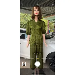 bộ mặc nhà nữ sang trọng chất gấm cao cấp Dây kéo phía sau lưng áo, tay lửng, quần  có túi sâu  GÍa 200k/ bộ Hàng có sẵn