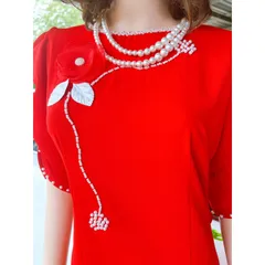 Áo dài đính kết ngọc siêu đẹp Giá 299k/ áo dài ( quần 90k/ quần) Chất liệu lụa Mỹ co giãn nhẹ siêu đẹp Maù đỏ