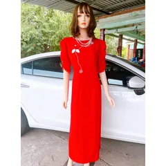 Áo dài đính kết ngọc siêu đẹp Giá 299k/ áo dài ( quần 90k/ quần) Chất liệu lụa Mỹ co giãn nhẹ siêu đẹp Maù đỏ