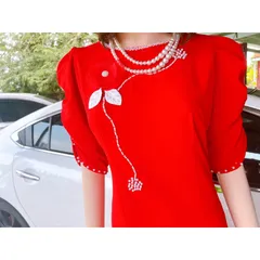 Áo dài đính kết ngọc siêu đẹp Giá 299k/ áo dài ( quần 90k/ quần) Chất liệu lụa Mỹ co giãn nhẹ siêu đẹp Maù đỏ