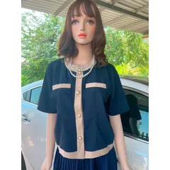 Set đầm thiết kế sang chảnh Giá 320k/ cả set Chất liệu tuyết mưa cao cấp Màu xanh navy Chân váy dập ly phía eo có bo