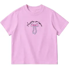 Áo thun form baby tee nữ thêu hình nơ và chữ 100% cotton brand Little Mouse