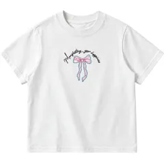 Áo thun form baby tee nữ thêu hình nơ và chữ 100% cotton brand Little Mouse