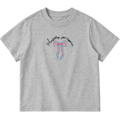 Áo thun form baby tee nữ thêu hình nơ và chữ 100% cotton brand Little Mouse