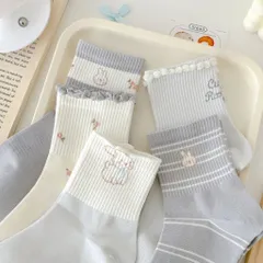 STVCV01 - Set 5 đôi tất vớ nữ cổ vừa cotton thoáng khí hoạ tiết tone xanh mint dễ thương
