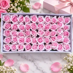 Hộp 50 hoa sáp 3 lớp hồng viền trắng