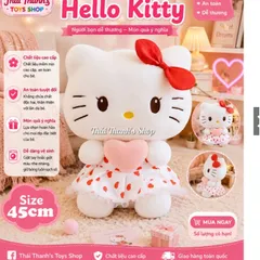 Gấu bông Hello Kitty ôm tim, size 45cm, chất liệu cao cấp, an toàn tuyệt đối, món quà ý nghĩa