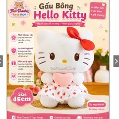 Gấu bông Hello Kitty ôm tim, size 45cm, chất liệu cao cấp, an toàn tuyệt đối, món quà ý nghĩa