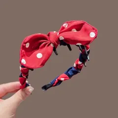 Cài tóc chấm bi có nơ-Cài tóc nữ phong cách trang nhã và dịu dàng