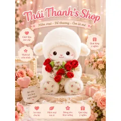 Gấu bông cừu ôm hoa 25cm lông thẳng cao cấp