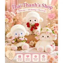 Gấu bông cừu ôm hoa 25cm lông thẳng cao cấp