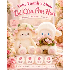 Gấu bông cừu ôm hoa 25cm lông thẳng cao cấp