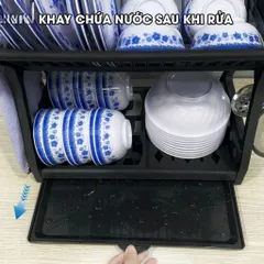 [HÀNG ĐẸP] Kệ Úp Chén Bát Đĩa Đa Năng – Có Thanh INOX Chịu Lực Siêu Bền, Ngăn Hứng Nước, Ống Đũa, Móc Treo Tiện Lợi