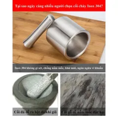 Bộ Cối Chày Inox 304 Cao Cấp Nghiện Nhà - Cối Giã Tỏi Ớt, Đâm Tiêu Chống Gỉ Có Nắp Đậy Tiện Lợi