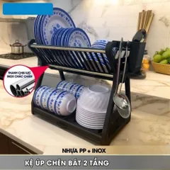 [HÀNG ĐẸP] Kệ Úp Chén Bát Đĩa Đa Năng – Có Thanh INOX Chịu Lực Siêu Bền, Ngăn Hứng Nước, Ống Đũa, Móc Treo Tiện Lợi