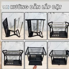 [HÀNG ĐẸP] Kệ Úp Chén Bát Đĩa Đa Năng – Có Thanh INOX Chịu Lực Siêu Bền, Ngăn Hứng Nước, Ống Đũa, Móc Treo Tiện Lợi