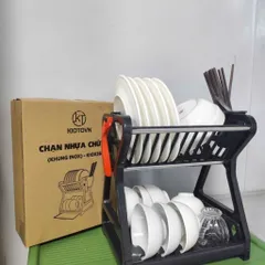 [HÀNG ĐẸP] Kệ Úp Chén Bát Đĩa Đa Năng – Có Thanh INOX Chịu Lực Siêu Bền, Ngăn Hứng Nước, Ống Đũa, Móc Treo Tiện Lợi