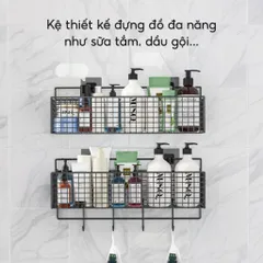 Kệ Đựng Đồ Nhà Tắm Dán Tường Hình Chữ Nhật NGHIỆN NHÀ , Kệ Thép Sơn Tĩnh Điện Cao Cấp Không Rỉ Siêu Chắc