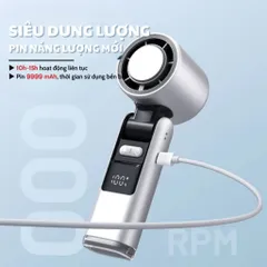 Quạt Cầm Tay Sò Lạnh K801, Màn Hình Kỹ Thuật Số Lạnh Sâu Nhanh, Pin 4000mAh,Đèn LED, Sạc Type-C 199 Cấp Gió
