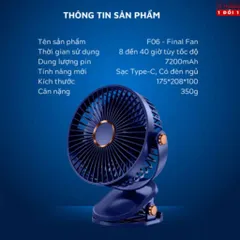 Quạt Kẹp Bàn Mini, Quạt Tích Điện Sạc Pin, Quạt Bàn, Kẹp Ô Tô 3 Cấp Độ Gió Dung Lượng Pin Khủng Xoay 720 Độ