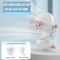 Quạt Kẹp Bàn Mini, Quạt Tích Điện Sạc Pin, Quạt Bàn, Kẹp Ô Tô 3 Cấp Độ Gió Dung Lượng Pin Khủng Xoay 720 Độ