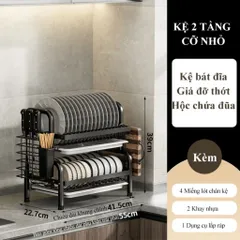 Kệ bát 3 tầng đa năng thông minh NGHIỆN NHÀ, Có khay hứng nước. kệ để bát đĩa đa năng kèm giá để đũa cài dao thớt