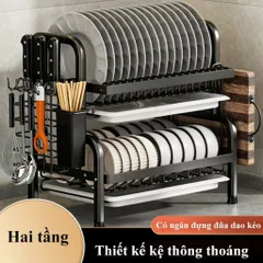 Kệ bát 3 tầng đa năng thông minh NGHIỆN NHÀ, Có khay hứng nước. kệ để bát đĩa đa năng kèm giá để đũa cài dao thớt