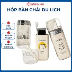 Hộp đựng kem đánh răng du lịch NGHIỆN NHÀ, bộ cốc đánh răng du lịch nhỏ gọn tiện lợi cầm tay mang hình dễ thương