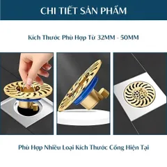 Nắp Cống Ống Thoát Nước Đồng, Chống Mùi, Lọc Rác, Tự Động Mở nắp cống, chống mùi hôi, chặn côn trùng, lưới lọc