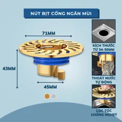 Nắp Cống Ống Thoát Nước Đồng, Chống Mùi, Lọc Rác, Tự Động Mở nắp cống, chống mùi hôi, chặn côn trùng, lưới lọc