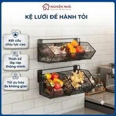 Kệ Giỏ Đựng Hành, Tỏi Dán Tường, Kệ Đựng Gia Vị Gắn Tường Nhà Bếp Tiện Lợi Bằng Thép Sơn Tĩnh Điện -Tặng Kèm Miếng Dán