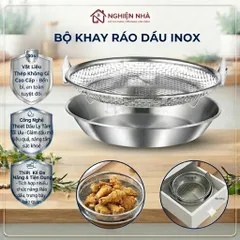 Set Khay Kèm Đĩa, Vỉ Lưới Lọc Dầu NGHIỆN NHÀ  Chất Liệu INOX 304,Dùng Trong Chiên Xào, Bỏ Dầu Thừa Hiệu Quả