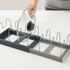 Kệ Để Vung Nồi Chảo Đa Năng NGHIỆN NHÀ, Giá Để Xoong Nồi Thớt Chia Ngăn Co Giãn Rút Gọn Tiện Lợi (Inox Chống Gỉ)
