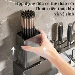 Giá Dao Treo Tường Bằng Thép Carbon, Tích Hợp Ống Đựng Đũa, Thiết Kế Thông Thoáng Chống Ẩm Mốc