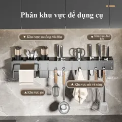 Giá Dao Treo Tường Bằng Thép Carbon, Tích Hợp Ống Đựng Đũa, Thiết Kế Thông Thoáng Chống Ẩm Mốc