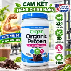 Bột Protein Hữu Cơ Orgain Organic Protein Vị Socola Đậm Đà Bổ Sung 21g Đạm Thực Vật Nuôi Cơ (Hũ 918g - 920g)