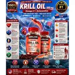 [HÀNG MỸ] Viên Uống Dầu Nhuyễn Thể Kirkland Signature Krill Oil 500mg (Hộp 180 Viên)