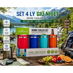 [Hàng Mỹ] Set 4 Bình Giữ Nhiệt Cao Cấp Reduce Drink Cooler 14oz - Đa Năng 4-Trong-1