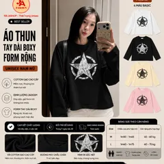 Áo thun tay dài boxy giấy gạo L1 In Hình Ngôi Sao Vintage nam nữ unisex