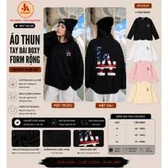 Áo Thun Tay Dài Boxy Form Rộng Unisex Nam Nữ   LA cờ mỹ Cotton 240gsm cotton gạo cao cấp Áo Phông Basic Thời Trang Stree