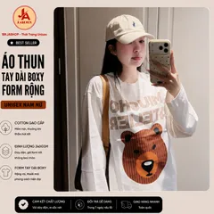 ÁO THUN TAY DÀI  FORM RỘNG HOẠT HÌNH GẤU UNISEX NAM NỮ – COTTON GẠO 240GSM