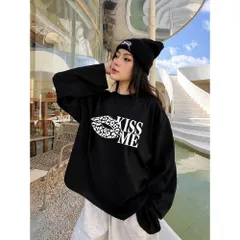 Áo Thun Tay Dài Form Rộng Nữ In Hình Môi KISS ME Áo Phông Cotton Thời Trang