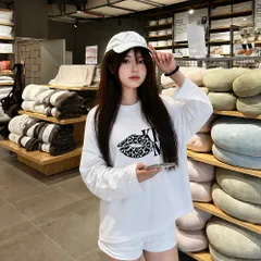 Áo Thun Tay Dài Form Rộng Nữ In Hình Môi KISS ME Áo Phông Cotton Thời Trang