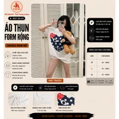 Áo thun form rộng Unisex  Trái Tim Chấm Bi In Sắc Nét Cotton 100% Dày Dặn Đủ Tag