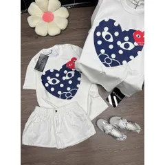 Áo thun form rộng Unisex  Trái Tim Chấm Bi In Sắc Nét Cotton 100% Dày Dặn Đủ Tag