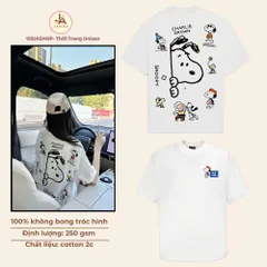 Áo thun form rộng Unisex Snoopy Charlie Brown In Lưng – Cotton 2 Chiều Dày Dặn 250gsm