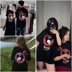 Áo thun form rộng PopPop Mascot Nền Đen Siêu Cute Mẫu Mới Nhất Cực Hot Hit Dành Cho Nam Nữ chất cotton cao cấp