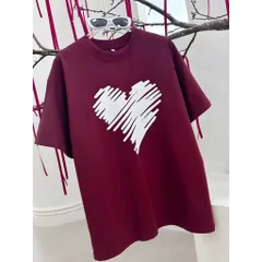 Áo thun form rộng   nam nữ đỏ đô cao cấp hình trái tim cách điệu phong cách hiện đại chất cotton cao cấp